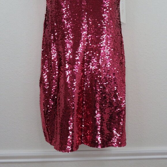 Love Theia Womens 10 Pink Sequin Draped Back Sleeveless Sheath Dress 9212238 NEW - Picture 3 of 12